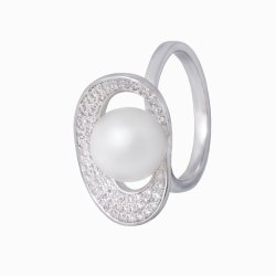 Кольцо из серебра с жемчугом и куб. цирконием (Арт.pi-r01334-x-w-pn-x-w)
