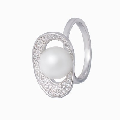Кольцо серебряное с жемчугом и фианитами «Nautilus Glow» Fresh Jewelry (арт.PI-R01334-X-W-PN-X-W)