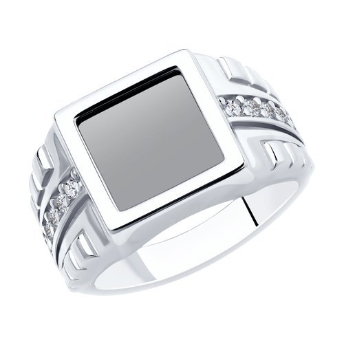 Кольцо-печатка из серебра с наношпинелью и фианитами «Ночной Импульс» SOKOLOV (арт.9497)