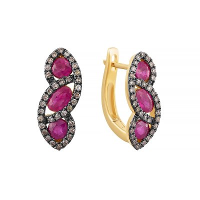 Серьги золотые с бриллиантами и рубинами «Рубиновый Вихрь» Myjewels (арт.E33883R_SR_DN_RU_YG)