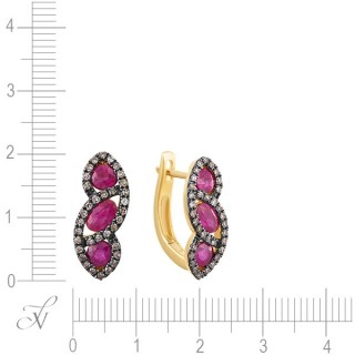 Серьги золотые с бриллиантами и рубинами «Рубиновый Вихрь» Myjewels (арт.E33883R_SR_DN_RU_YG)