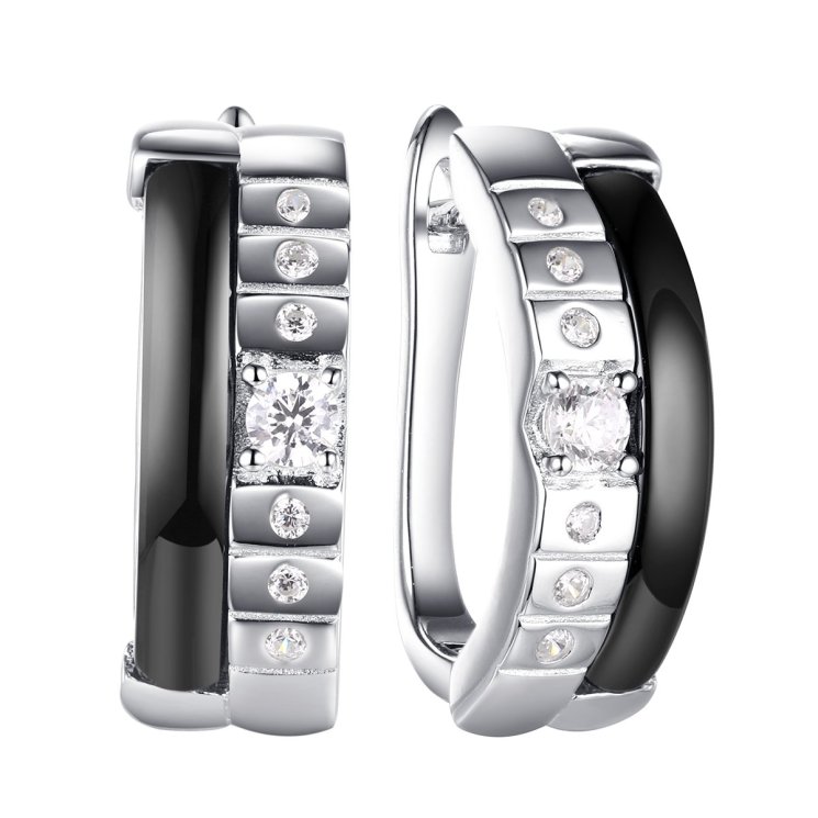 Серьги из серебра с керамикой и фианитом (Арт.tc-e01039-b-w-x-x-w)