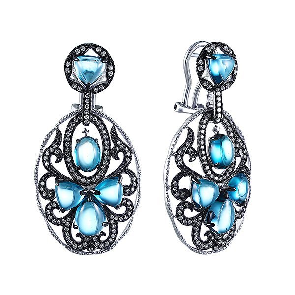 Серьги из белого золота с бриллиантом и топазом (Арт.e48324a3s14wb002_sr_lt_wg)