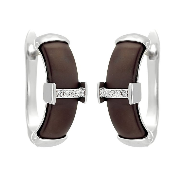 Серьги из серебра с керамикой и куб. цирконием (Арт.tm-e00448-br-w-x-x-w)