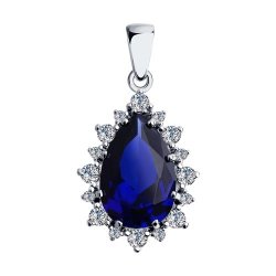 Подвеска из серебра с корундом сапфировым (синт.) и фианитами (Арт.88030004)