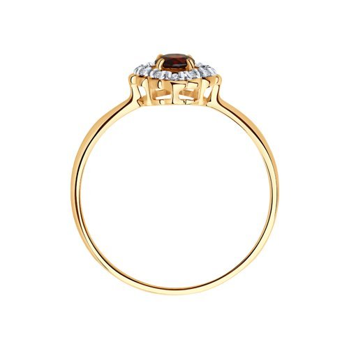 Кольцо из золочёного серебра с гранатом и фианитами (Арт.92011388)