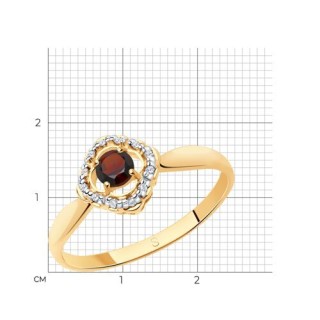 Кольцо из золочёного серебра с гранатом и фианитами «Алая Мелодия» SOKOLOV (арт.92011388)