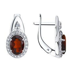 Серьги из серебра с гранатами и фианитами (Арт.92021685)