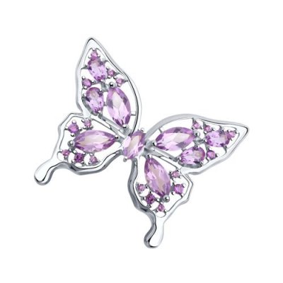 Брошь из серебра с аметистами и фианитами (Арт.92040091)