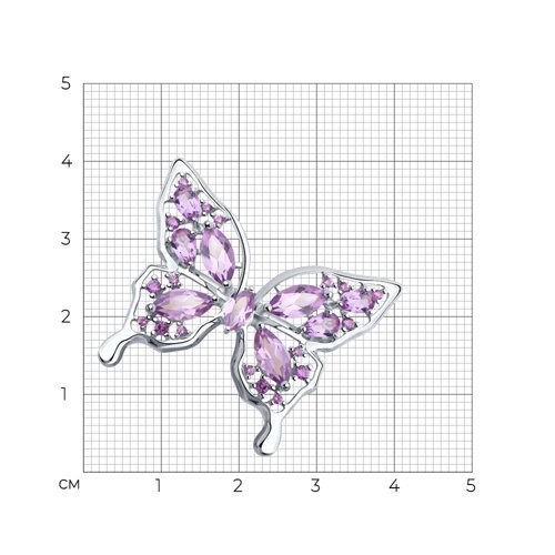 Брошь из серебра с аметистами и фианитами (Арт.92040091)