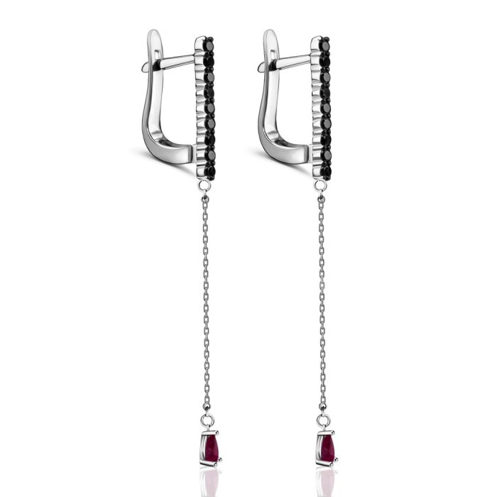 Серьги из золота с бриллиантом и рубином Русские Самоцветы (Арт.95810)