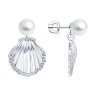Серьги из серебра с синтетическим жемчугом и фианитами (Арт.94027226)