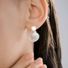 Серьги из серебра с синтетическим жемчугом и фианитами (Арт.94027226)