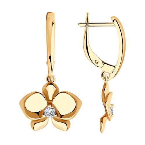 Серьги из золочёного серебра с фианитом «Цветок Орхидеи» SOKOLOV (арт.93-121-01820-1)