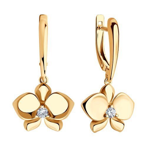 Серьги из золочёного серебра с фианитом «Цветок Орхидеи» SOKOLOV (арт.93-121-01820-1)