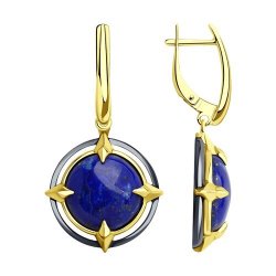 Серьги из золочёного серебра с ляписом (Арт.93-321-01686-1)