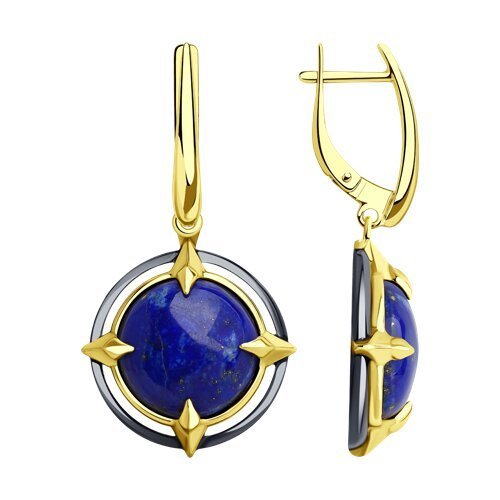 Серьги из золочёного серебра с ляписом (Арт.93-321-01686-1)