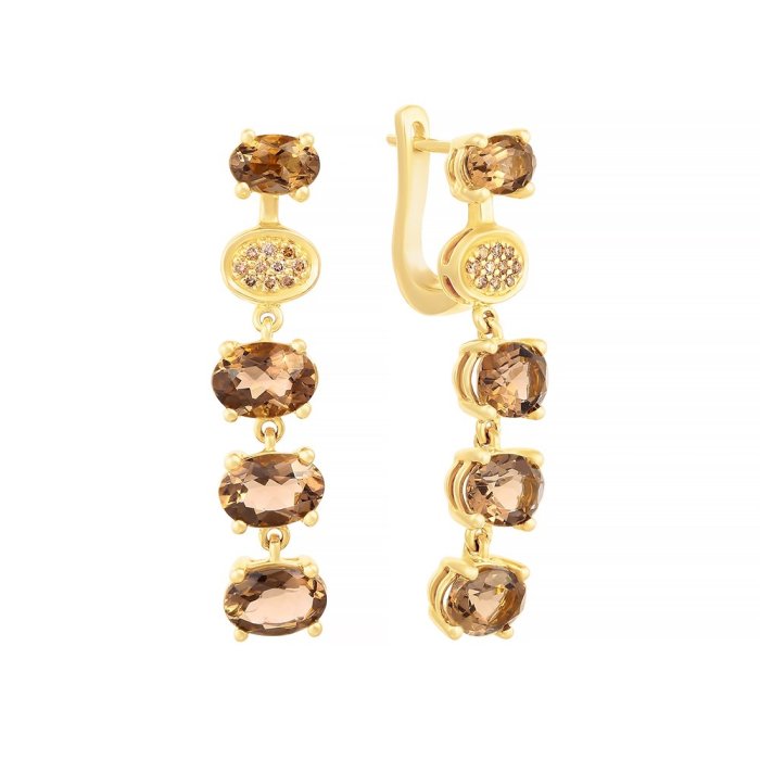 Серьги из золота с бриллиантом и раухтопазом (Арт.re7011_dn_sq_yg)