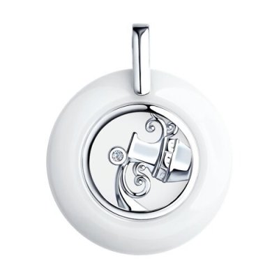 Подвеска из серебра с керамической вставкой и фианитом. знак зодиака водолей (Арт.94-130-00580-1)