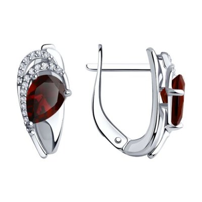 Серьги из серебра с гранатами и фианитами (Арт.94-320-00548-2)