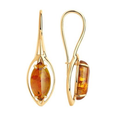 Серьги золотые пробы 585 с янтарём (Арт.51-320-00771-1)
