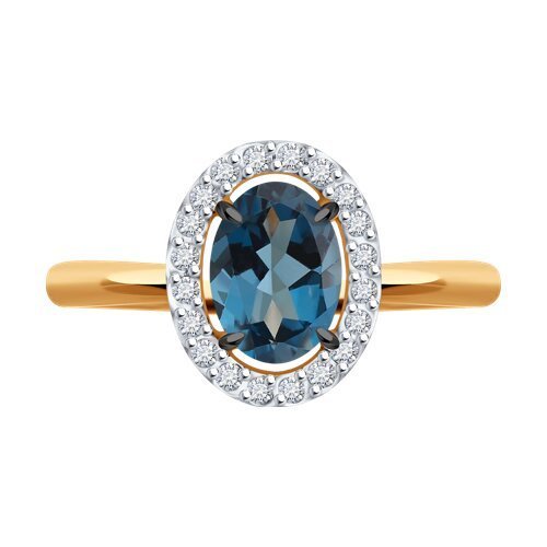 Кольцо золото 585 с топазом и фианитами «Морской Овал» Соколов (арт.51-310-02049-2)