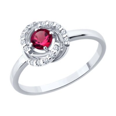 Кольцо из серебра с рубином и фианитами (Арт.64010004)