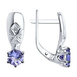 Серьги из белого золота с бриллиантами и танзанитами (Арт.6024059)