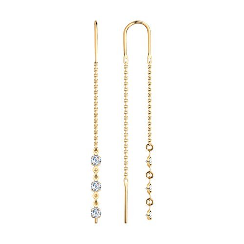 Серьги-цепочки из золота с тремя фианитами (Арт.022807)