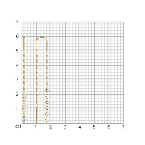 Серьги-цепочки из золота с тремя фианитами (Арт.022807)