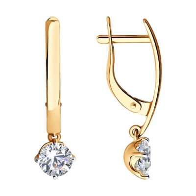 Серьги золотые с фианитом «Луч чистого сияния» SOKOLOV (арт.027002)