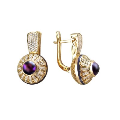 Серьги золото с аметистом, бриллиантами и эмалью «Гармония света» Estet (арт.01С646563Э-1)