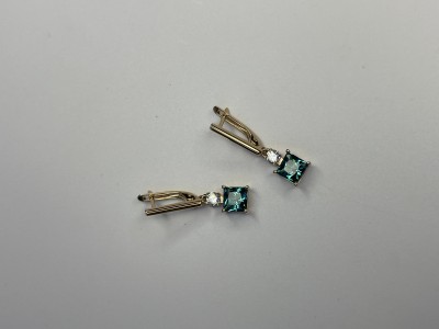 Серьги золотые с турмалином и фианитом «New Colour» Estet (арт.01С2115366-2)