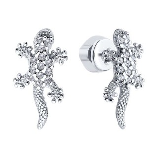Серьги из серебра с фианитами «Играющая Ящерка» Соколов (арт.9402)