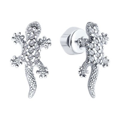 Серьги из серебра с фианитами «Играющая Ящерка» Соколов (арт.9402)