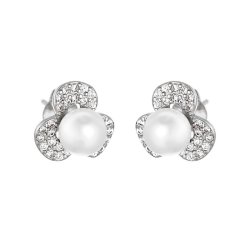 Серьги из серебра с жемчугом и куб. цирконием (Арт.hl-e00611-x-w-ps-x-w)