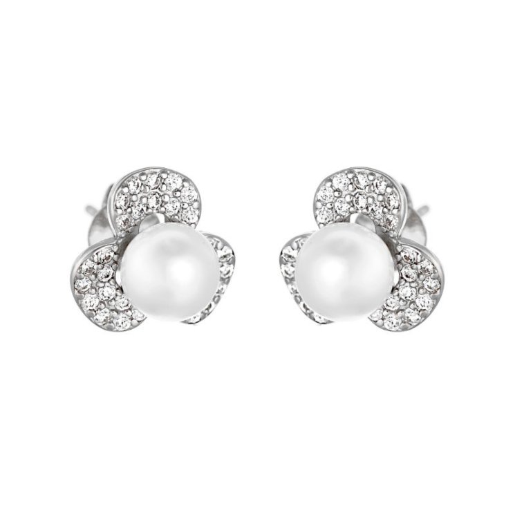 Серьги из серебра с жемчугом и куб. цирконием (Арт.hl-e00611-x-w-ps-x-w)
