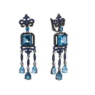 Серьги золото с бриллиантами, сапфирами и топазами «Имперский Океан» Myjewels (арт.AASE3214)