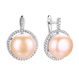 Серьги серебряные с жемчугом и фианитами «Nautilus Shine» Fresh Jewelry (арт.PI-E00229-X-W-PNP-X-W)