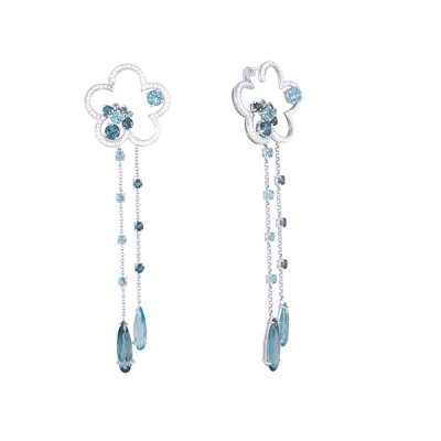 Серьги из белого золота с бриллиантом и топазом (Арт.e0832p09d-mq-gm_bt_lt_wg)