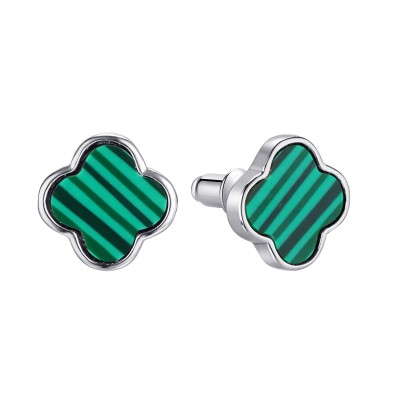 Серьги серебряные с малахитом «Lucky Clover» Fresh Jewelry (арт.TC-E02153-X-W-Mal-X-X)
