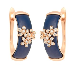 Серьги серебряные с керамикой и фианитами «Midnight Blossom» Fresh Jewelry (арт.TM-E00451-Вl-G-X-X-W)