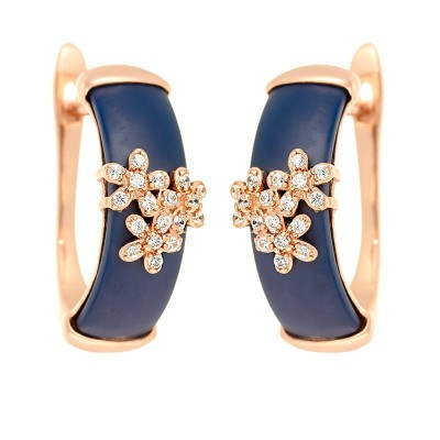 Серьги серебряные с керамикой и фианитами «Midnight Blossom» Fresh Jewelry (арт.TM-E00451-Вl-G-X-X-W)