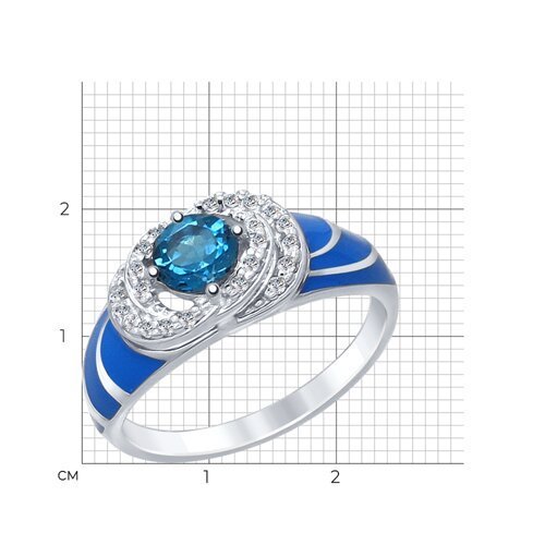 Кольцо из серебра с лондон топазом, эмалью  и фианитами (Арт.92011412)