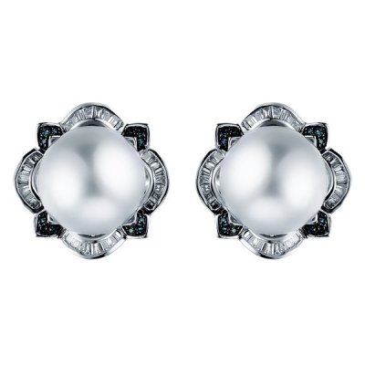 Серьги из белого золота с бриллиантом и жемчугом (Арт.me89216t_dl_wp_wg)