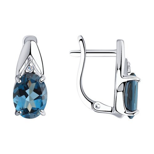 Серьги серебряные с топазом London и фианитами «Морской Вечер» Соколов (арт.92021692)