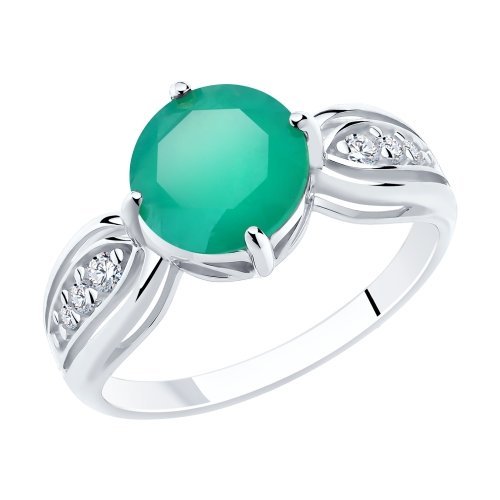 Серебряное кольцо с агатом зелёным и фианитом Diamant 94-310-00408-1