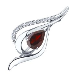 Брошь из серебра с гранатом и фианитами (Арт.94-340-01045-2)