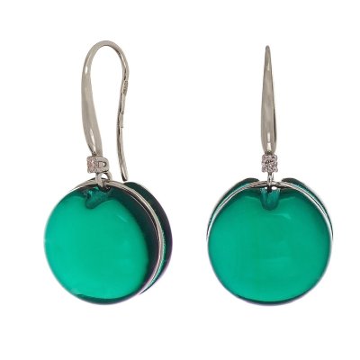 Серьги с кварцем и бриллиантами La Nordica «Изумрудный кабашон» белое золото (арт.14-12-1V00-07269)