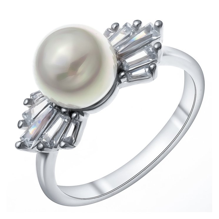 Серебряное кольцо с фианитом и жемчугом культ. TEOSA BYNR546